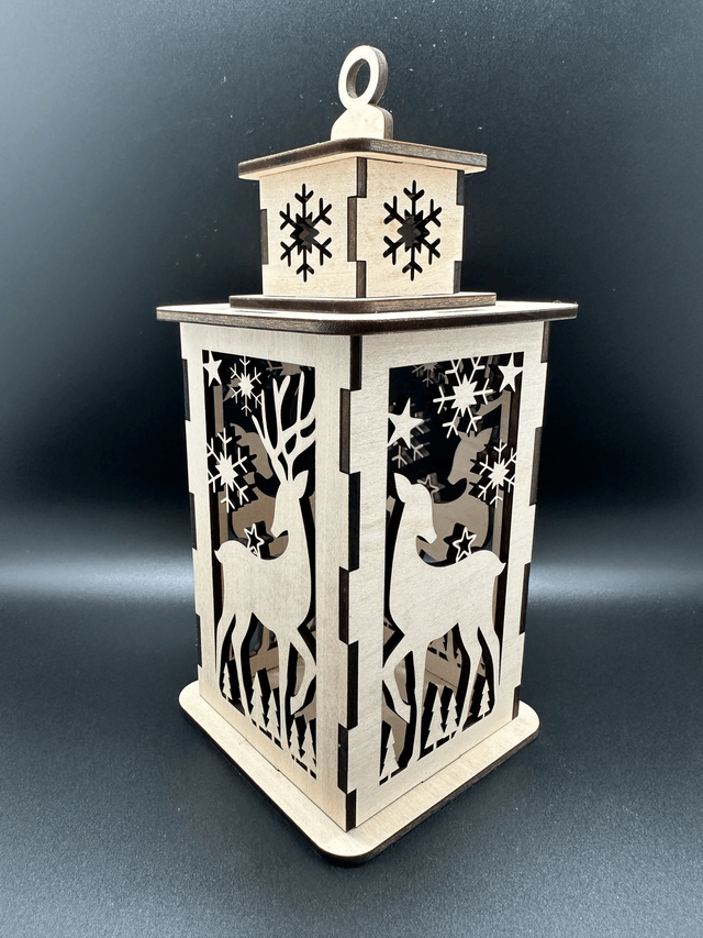 Lanterne Décorative en Bois - Paysage Hivernal