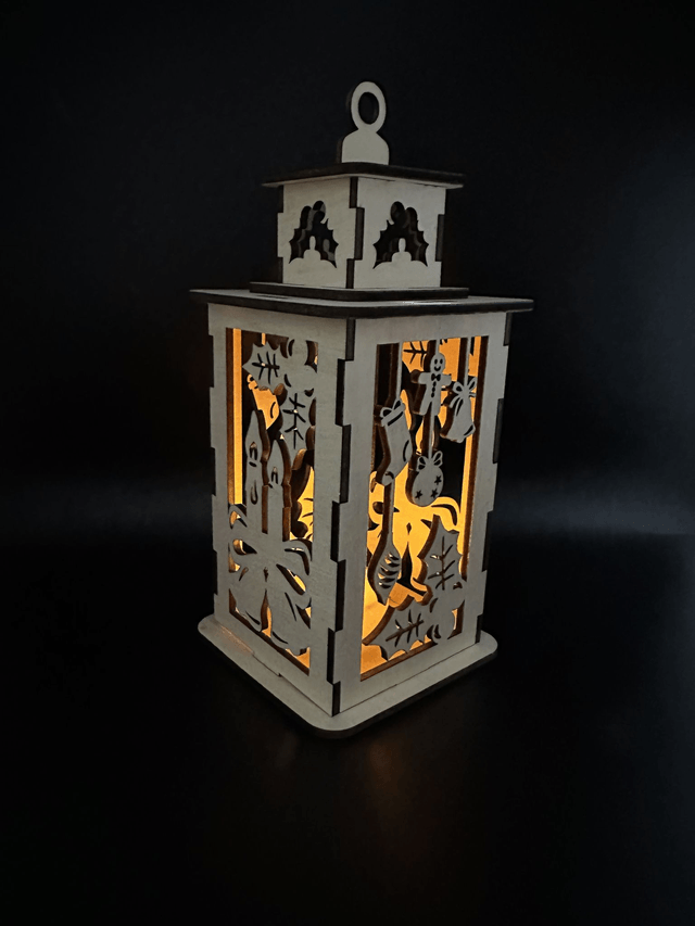 Lanterne Décorative en Bois - Motifs de Noël