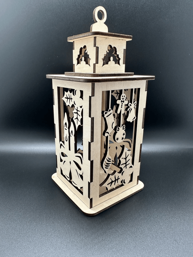 Lanterne Décorative en Bois - Motifs de Noël